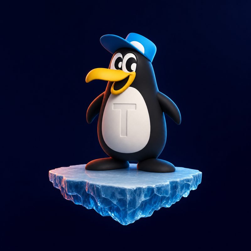 The TOZER penguin mascot, reimagined as a 3D character